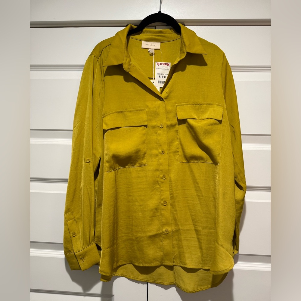 Satin Chartreuse Button Down Shirt